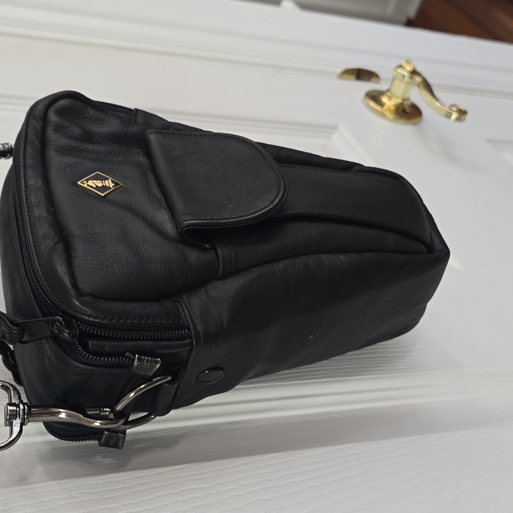 Vintage Black Leather Padded Camera Shoulder  Bag Korea Detachable Strap - Picture 7 of 15
